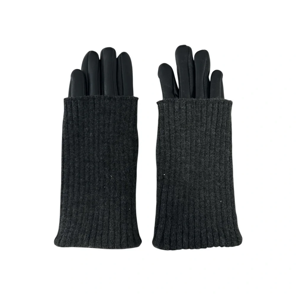 Steve Madden Faux Leather & Charcoal Knit Contrast Gloves